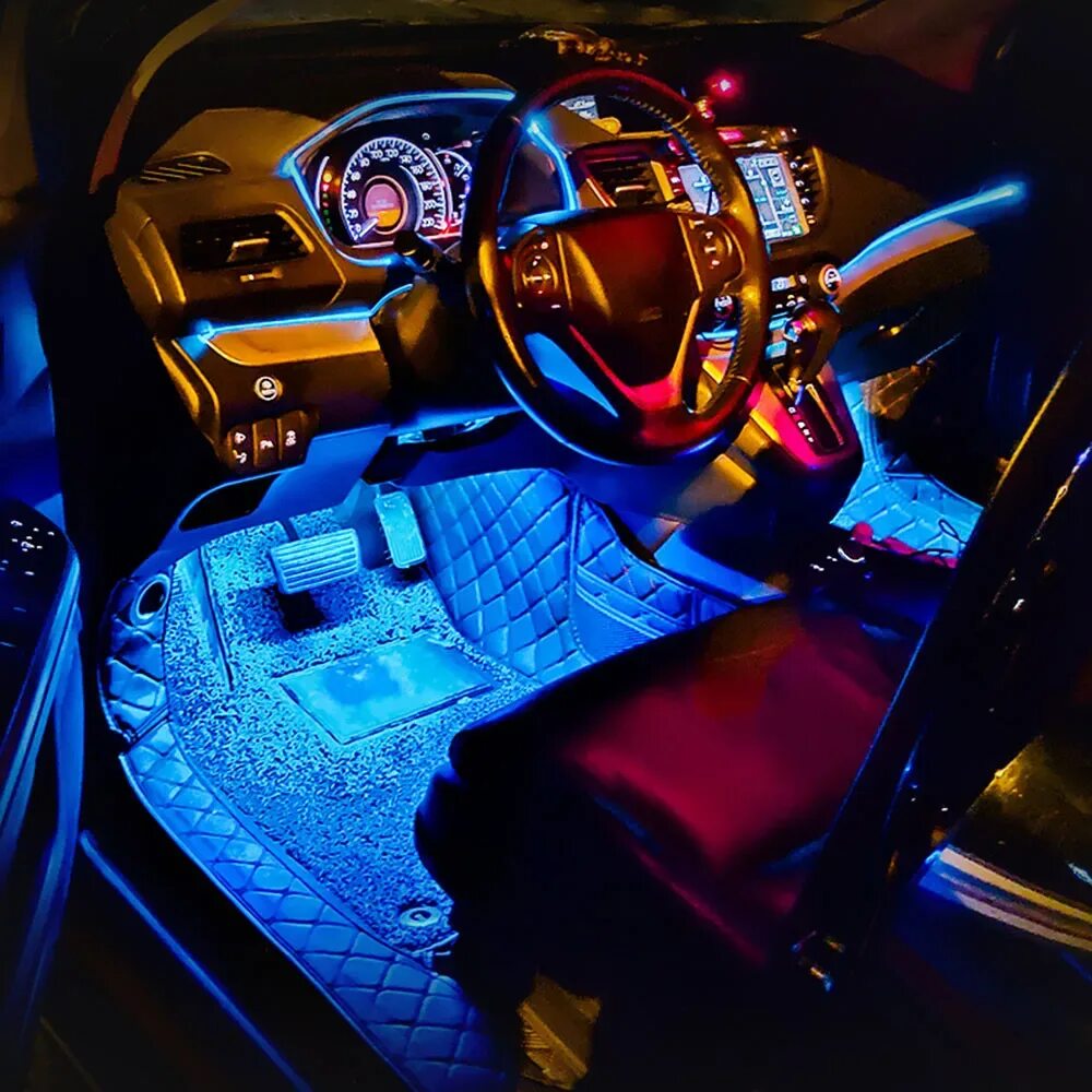 Света в машине год. Car Interior led strip Lights. Неоновая подсветка салона. Диодная подсветка салона.