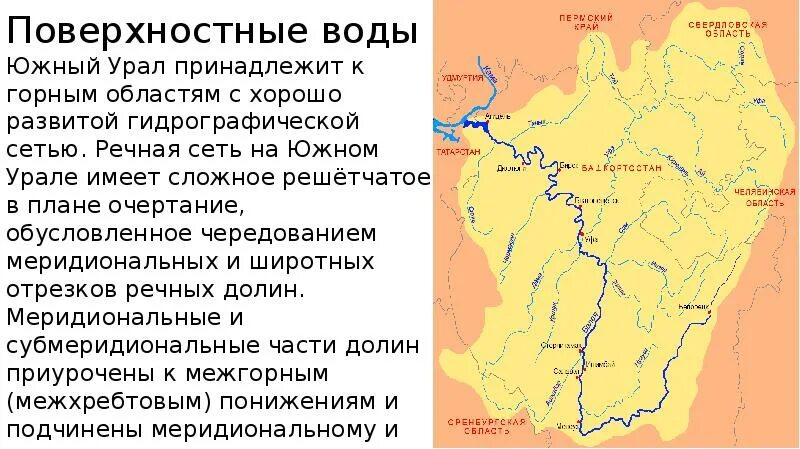 Физико-географическая характеристика Урала. Воды Южного Урала. Географическое положение Южного Урала. Речная сеть.