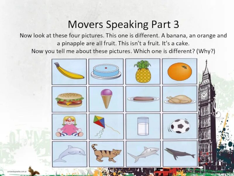 Yle Movers speaking Part 1. Movers speaking Part 3. Сравнение картинок Movers. Задания на говорение Movers.