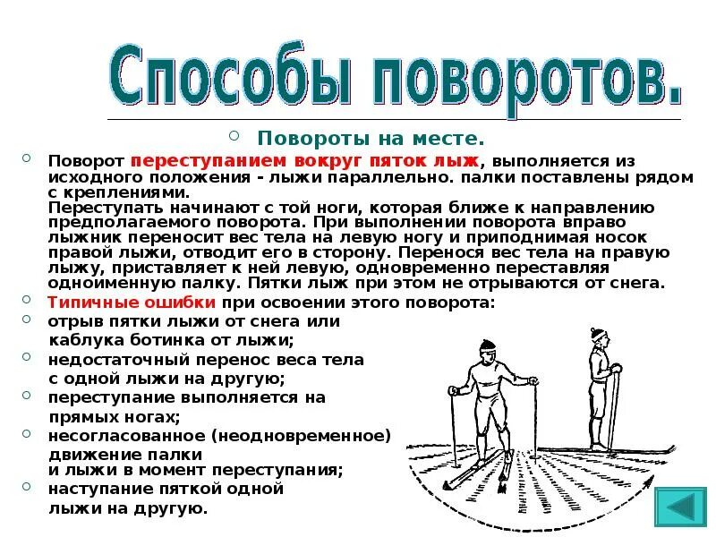 Повороты на месте на лыжах конспект. Поворот переступанием с внутренней лыжи. Повороты переступание на месте вокруг носков. Повороты на лыжах способом переступания. Повороты на лыжах способом переступания.