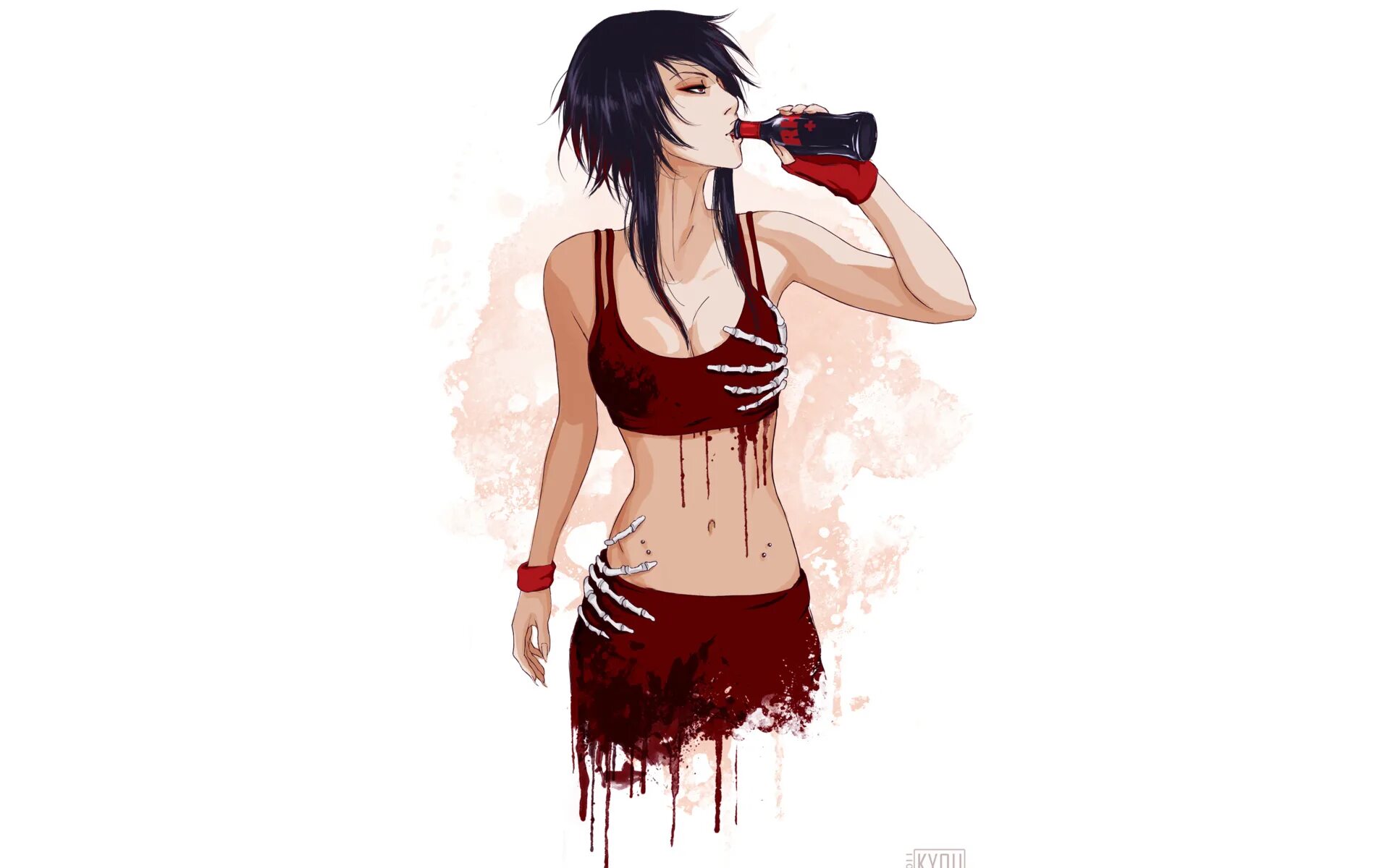 Девушка пьет кровь