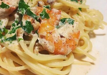 Макароны креветки сливки сыр