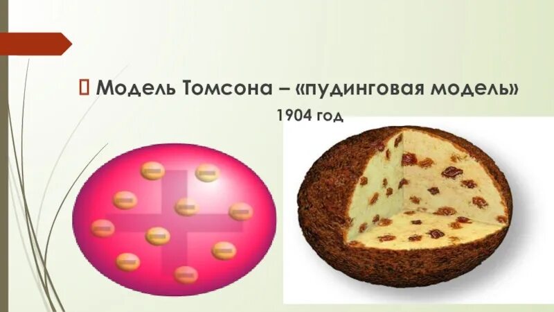 Модель атома Томсона кекс с изюмом. Пудинговая модель Томсона. Пудинговая модель строения атома. Модель атома томсона пудинг с изюмом