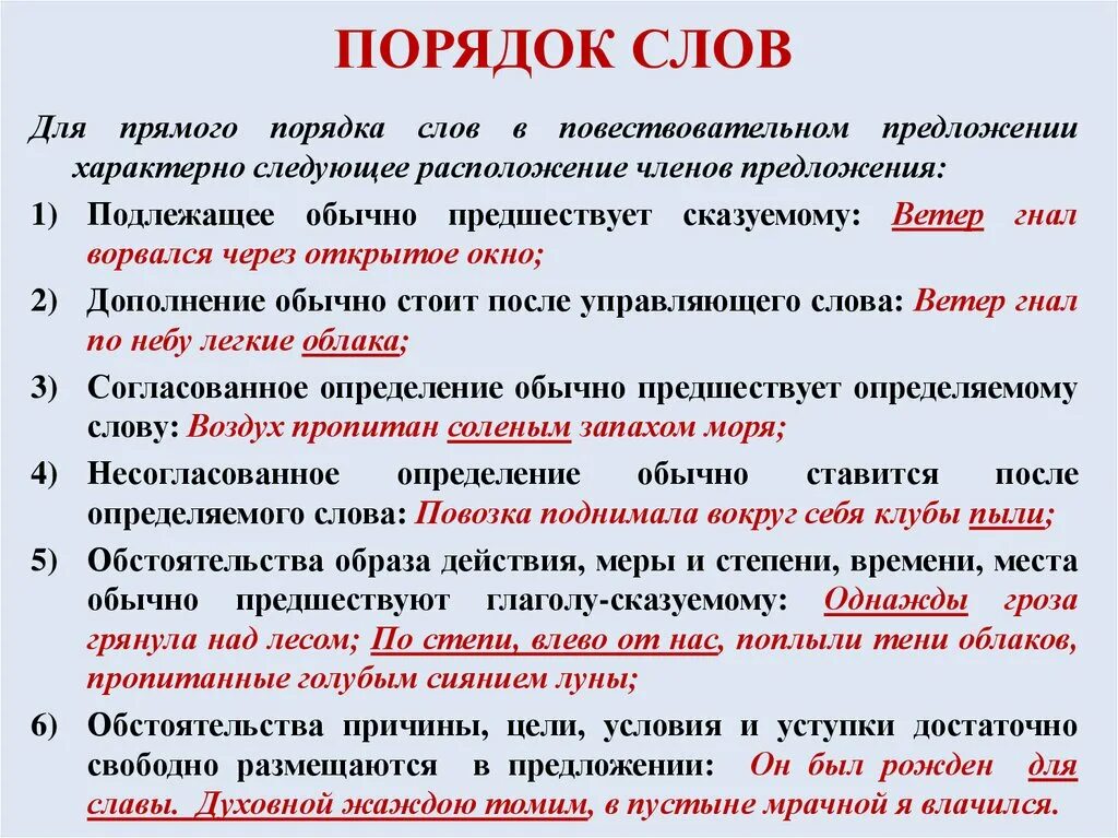 10 прямых предложений. Порядок слов в предложении в русском языке. Прямой порядок слов в русском языке. Правильный порядок слов в предложении в русском.