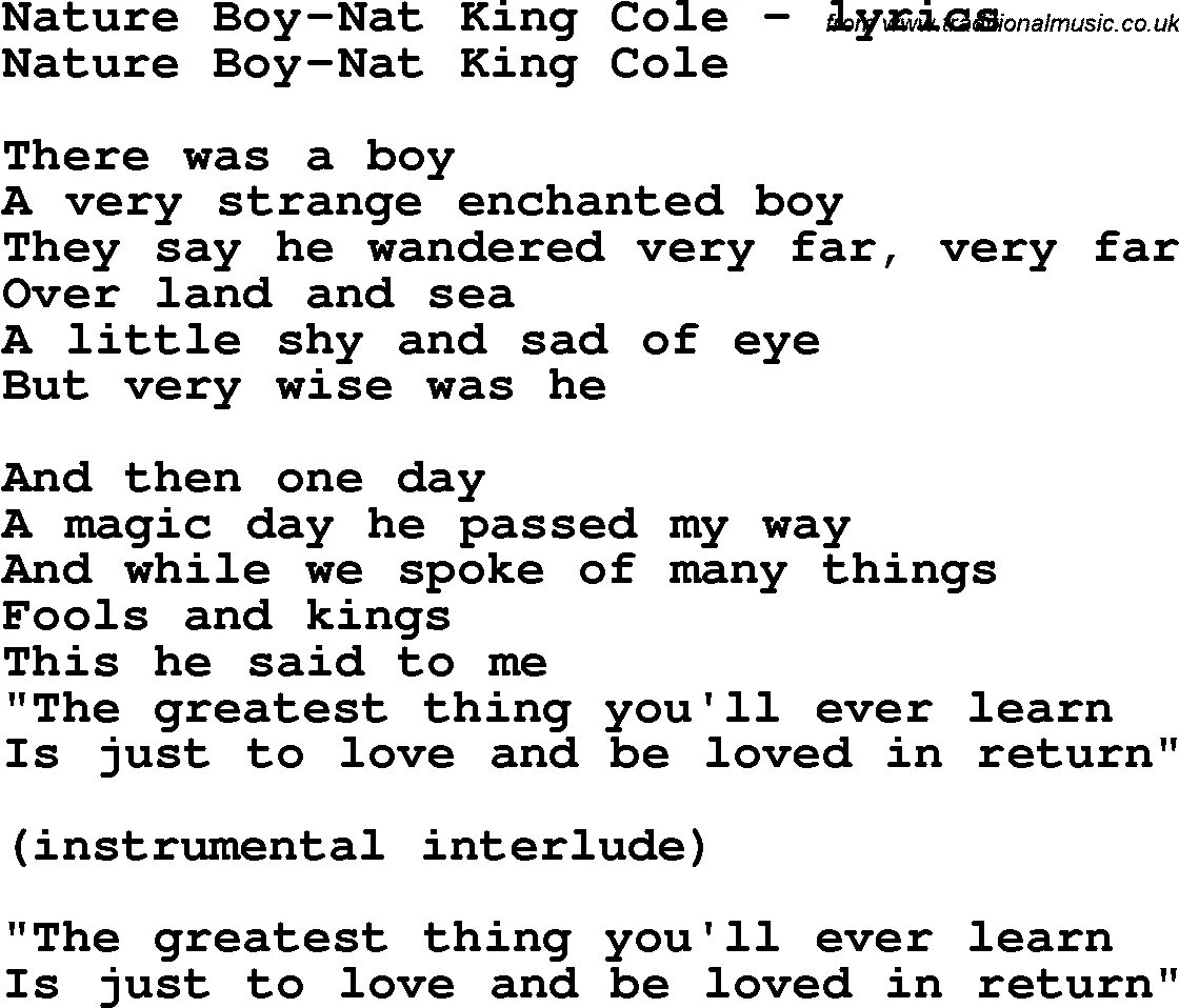 Nature boy текст. The boys текст. Love Nat King Cole Chords. Nat King Cole Love Lyrics.