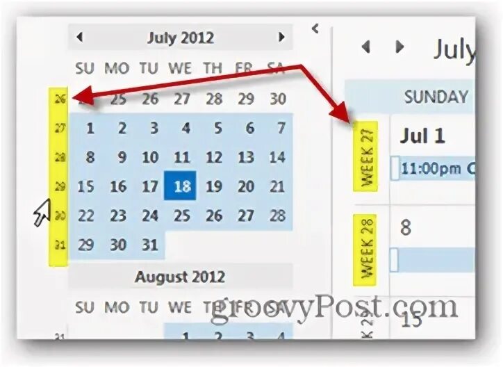 Получить номер недели. Как добавить номер недели в календарь Outlook. Номера недель и даты.