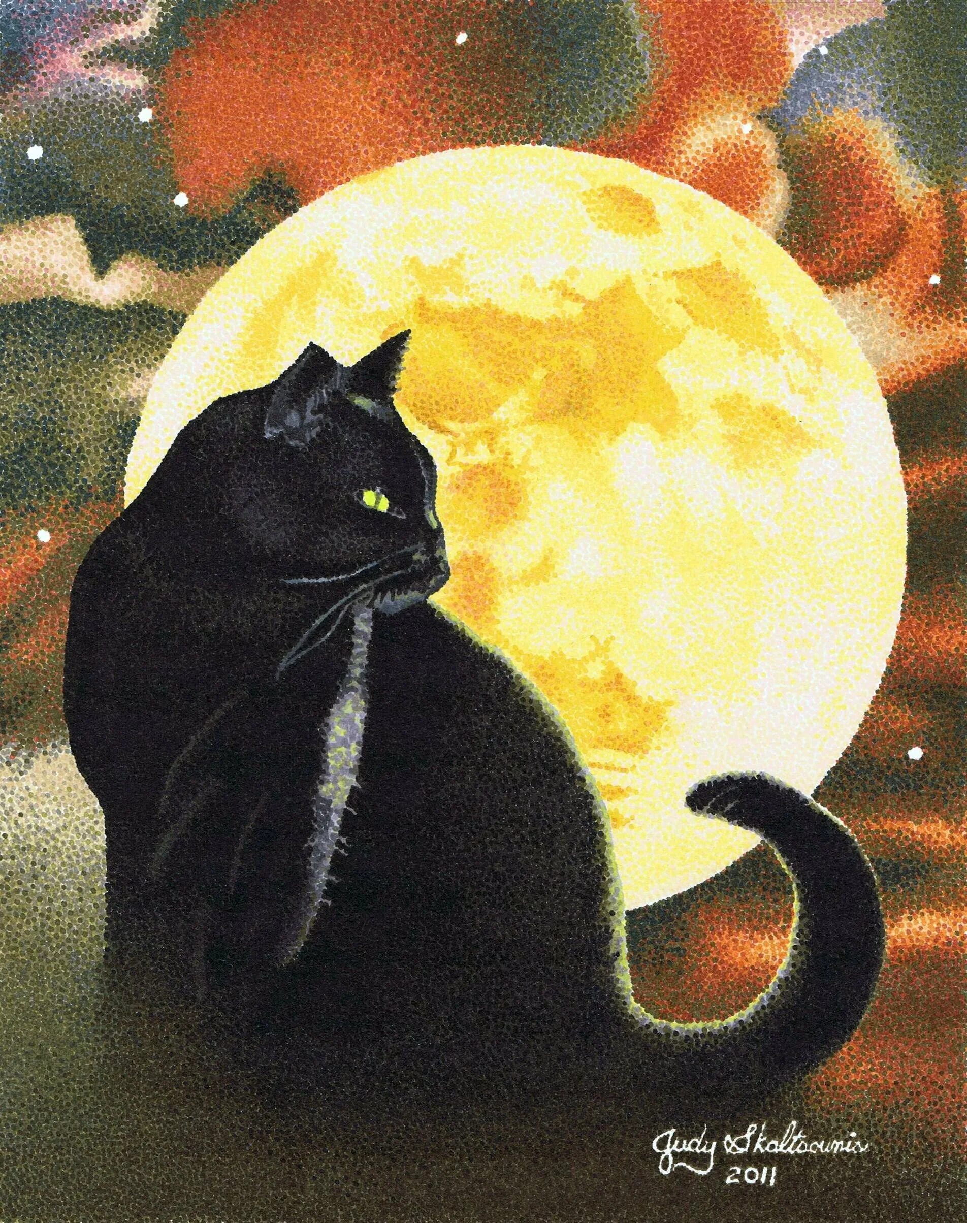 Сказочный черный кот. Кошка Луна. "Лунный кот". Лунный кот картина. Кот на Луне.