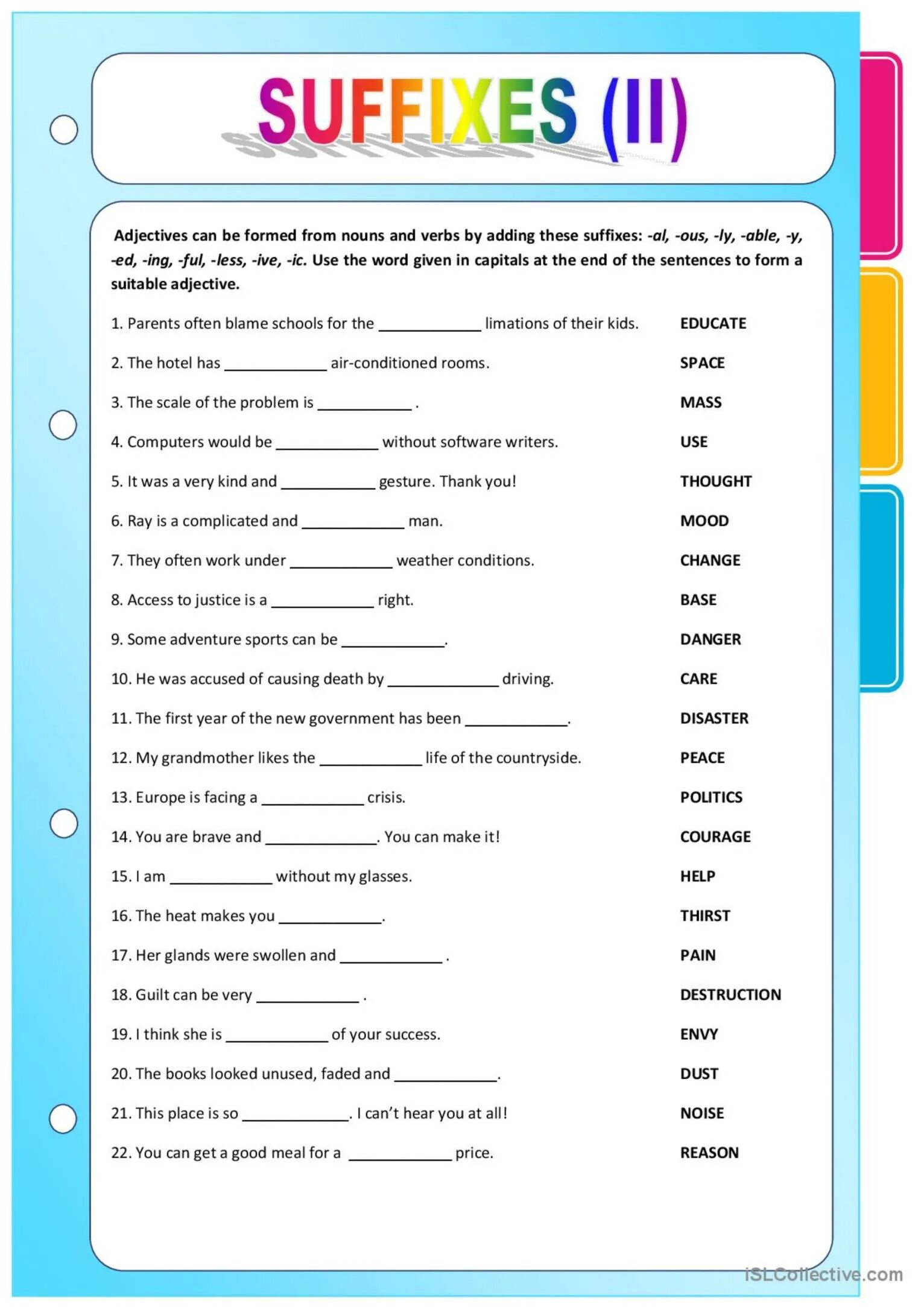 Словообразование Worksheets. Worksheets прилагательных. Adjectives suffixes упражнения Worksheets. Word formation в английском языке. Adjective y