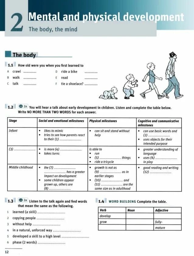 Physical development is. Mental development.physical development.. vocabulary for ielts pauline cullen. ielts vocabulary mental and physical development. word building complete the table ответ класс 11.
