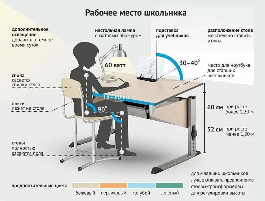 Организация рабочего места пользователя. Эргономика рабочего места школьника освещение. какой высоты должен быть письменный стол для школьника. какой высоты должен быть стол для школьника. эргономика письменный стол размеры.