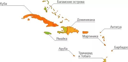Карибские острова где находятся в какой стране Mapa de América Central insular Fort de france, Castries, Port of spain