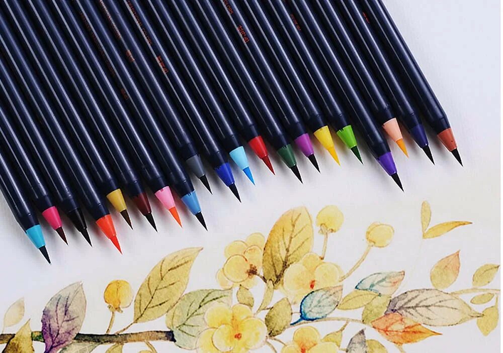 Pencils brushes. Акварельные маркеры Watercolor Brush Pen, 20. Акварельные карандаши с кисточкой. Кисть карандашом. Маркер для рисования акварелью кисти.