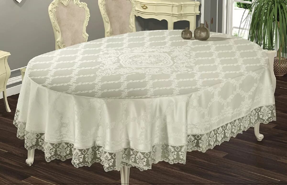 Скатерть Jacquard Tablecloth белая. Скатерть Карна овальная Karna 160 280. Скатерть овальная из жаккарда с гипюром Karna KDK 160x280. Скатерть овальная 170x130.