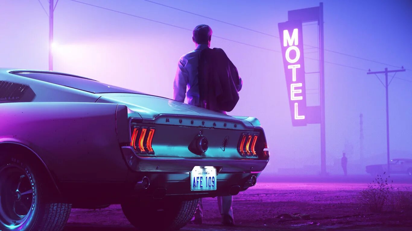 Песня cars drive. Форд Мустанг неон. Ретровейв Kavinsky.