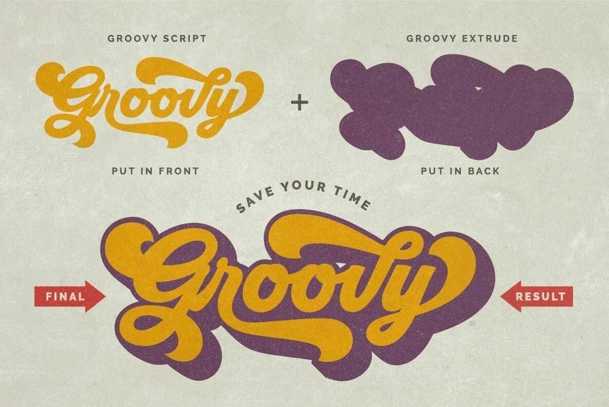 Groovy script. Ретро шрифт. Шрифт в стиле 70х. Шрифт в стиле 60х. Логотип в стиле 70-х.