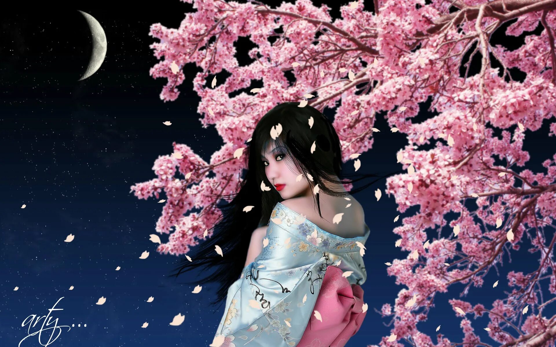 Сакуры человека. Девушка под сакурой. Фотосессия с сакурой. Сакура на фоне Луны. Красивая девушка на фоне Сакуры.