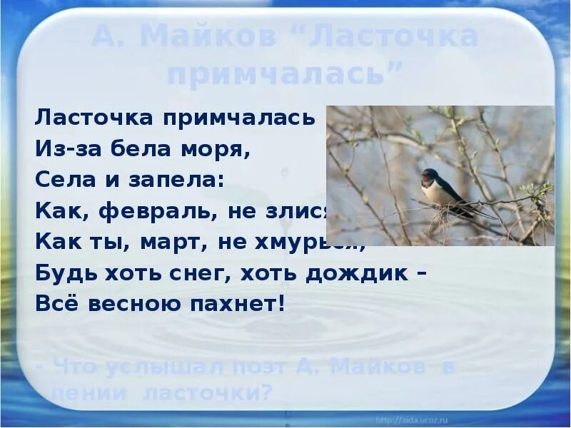 Стих Ласточка примчалась Майков. А.Н.Майков Ласточка примчалась. Чтение а. Майков «Ласточка». Стихотворение Майкова Ласточка примчалась. Ласточка примчалась 1 класс школа россии презентация