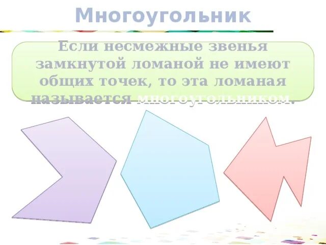 Ломаная многоугольники. Несмежные звенья замкнутой ломаной не имеют общих точек. Звенья замкнутой ломаной. Смежные звенья ломаной. Несмежные звенья замкнутого многоугольника.