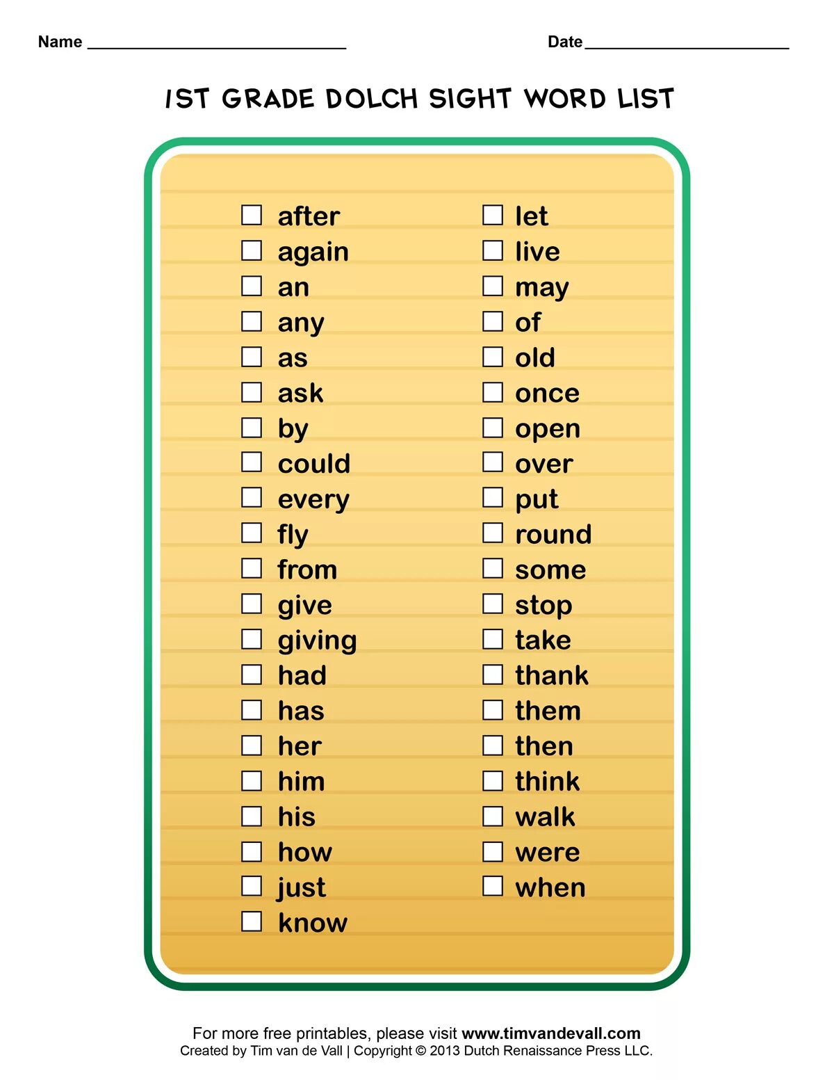 Dolch Sight Words. Word list. Doch Sight Words. Dolch Sight Word list.