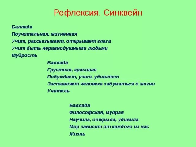 Рефлексия синквейн. Синквейн к слову Баллада. Синквейн на тему Баллада. Синквел на стихотворение. Синквейн цветок на земле 3 класс