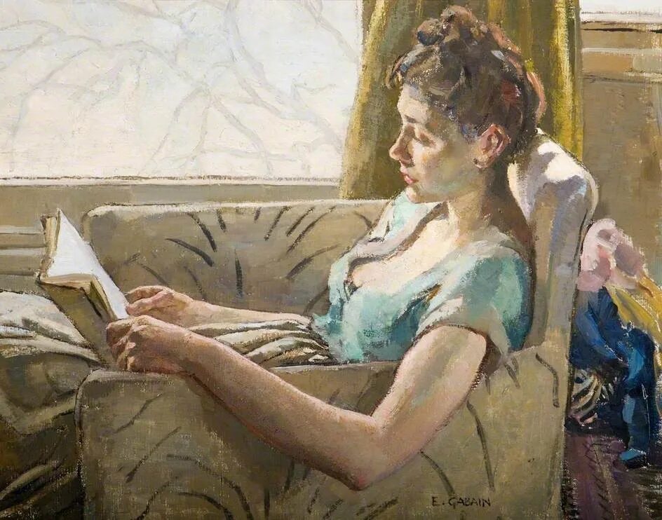 Страдающий поэт. Ethel Léontine Gabain. Ethel Leontine Gabain .1883-1950. Британия. Чтение в живописи. Дама за чтением книги.