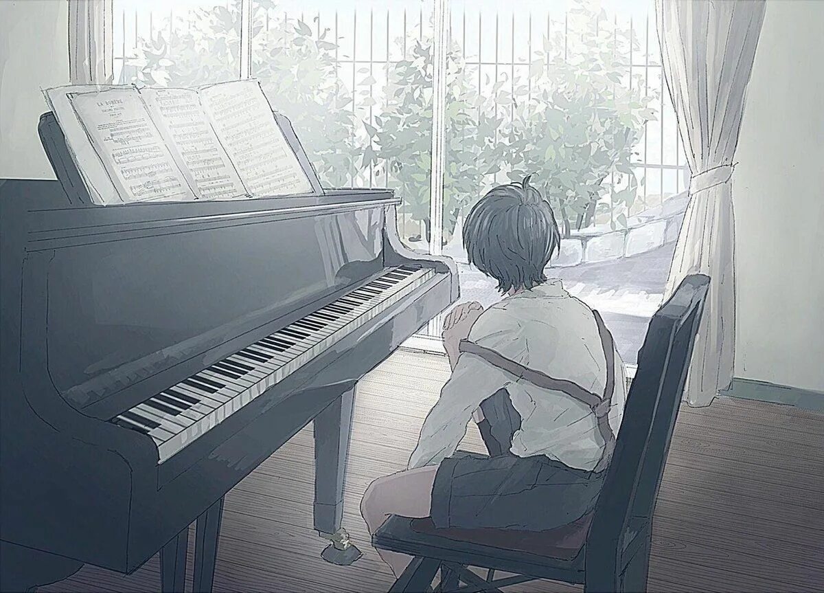 Did he play the piano. Аниме фортепиано. Человек играющий на пианино. Мальчик за пианино. Пианино арт.