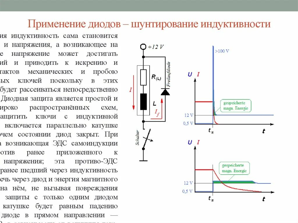 Напряжение нагрузки диода. Шунтирование реле диодом схема. Шунтирование диодом индуктивной нагрузки. Шунтирование катушки реле диодом. Шунт реле диод.