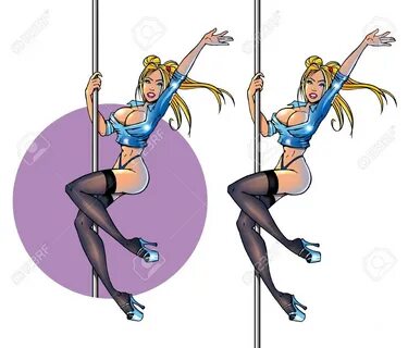 Sexy cartoon striptease girl on the pole. 