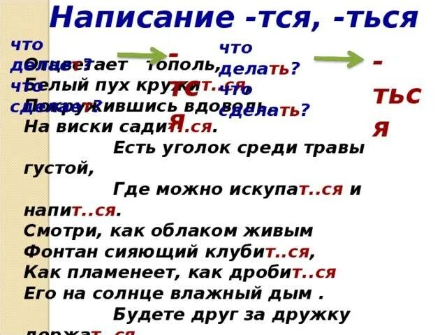 Написание тся и ться в глаголах. Правописание ться в глаголах. Предложения с глаголами тся и ться. Глаголы с окончанием тся и ться. Не стихающий как пишется