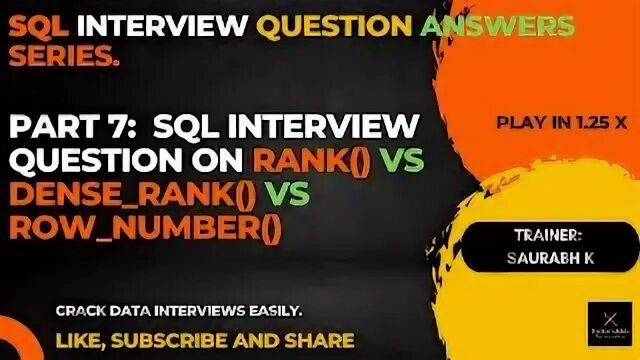 Rank dense rank row number