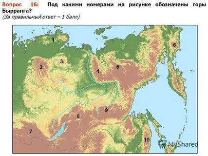 Горы бырранга на контурной карте