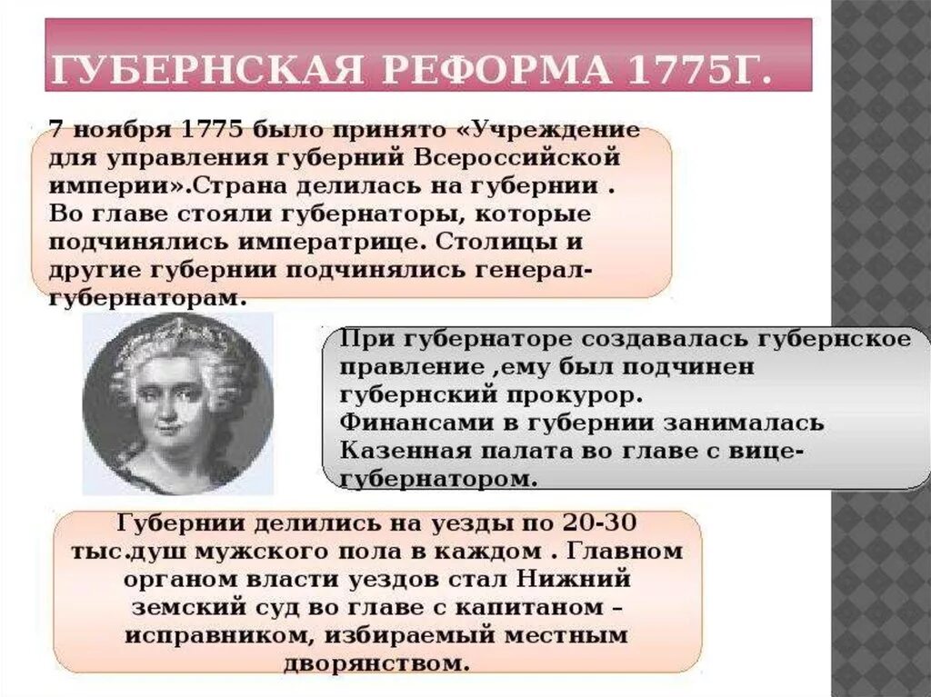 Учреждения для управления губерний 1775 г. Губернская реформа 1775. Причины губернской реформы 1775. Реформа 1775 года учреждения для управления губерний. Итоги губернской реформы 1775 года.