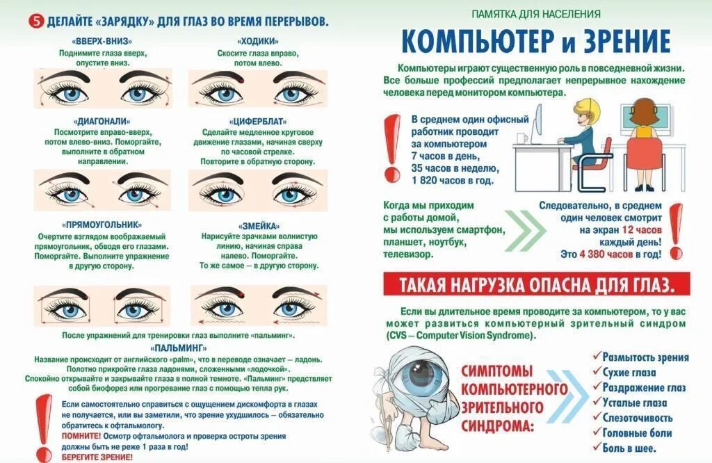 Памятка гимнастика для глаз. Профилактические упражнения для глаз. Зрение зарядка для глаз. Памятка для зрения.