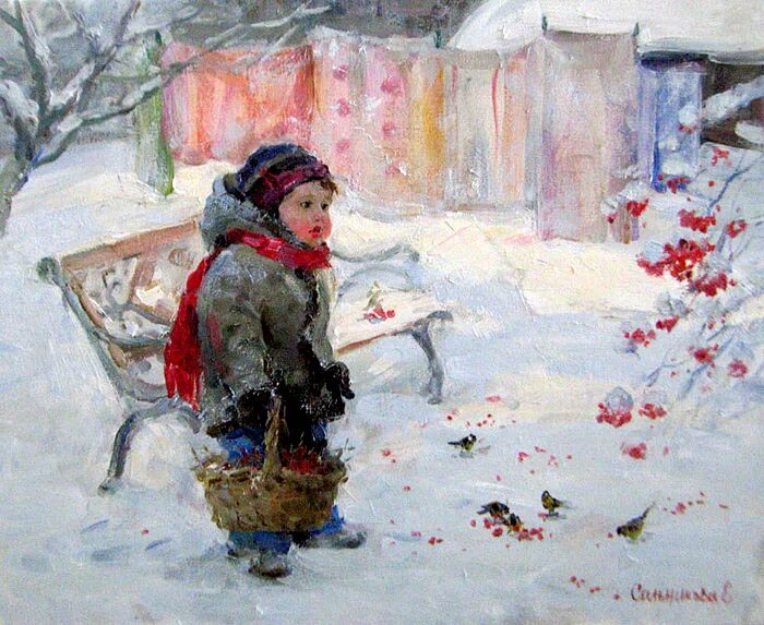 картина зима для детей. сальникова елена художник зима. дети зима живопись. художник симонова ольга георгиевна. дети зимой живопись.