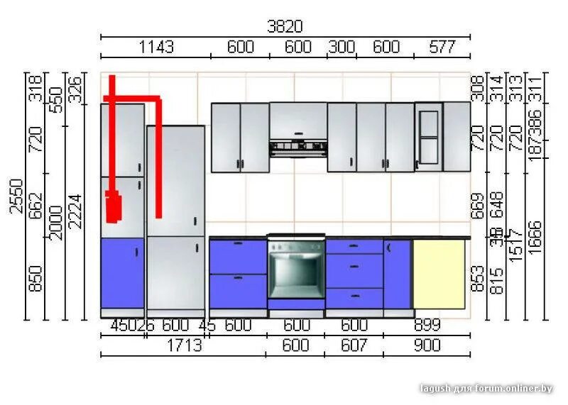 Зазор от кухонного гарнитура до стенки сбоку. Минимальное расстояние от холодильника до стены сбоку. Кухня 3300 мм по прямой и холодильник по другой стене сбоку чертеж.
