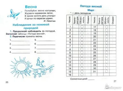 Календарь погоды по географии 5 класс образец