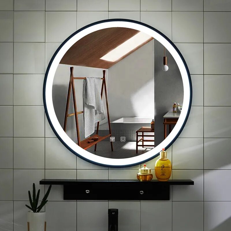 Omega Glass зеркало с подсветкой. Зеркало круглое с подсветкой. Зеркало в черной раме с подсветкой. Сенсорное зеркало.