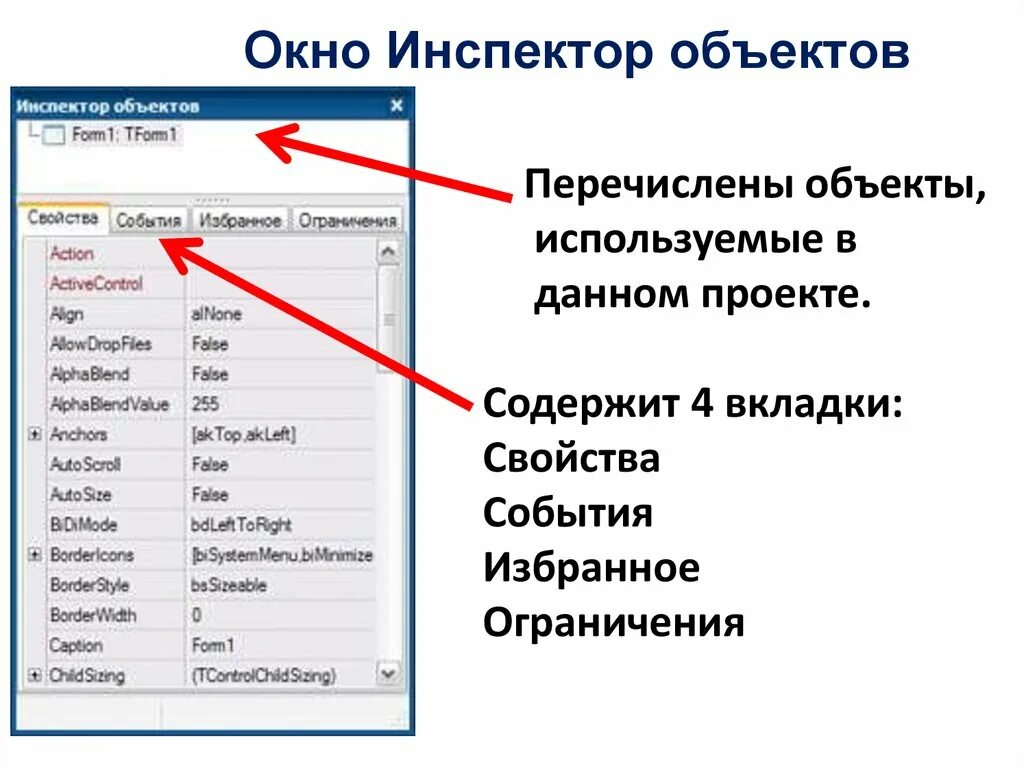 Инспектор объектов Lazarus. Окне Inspector. Инспектор объектов содержит страницы:. Инспектор объектов содержит страницы Лазарус. Почему не меняется свойство