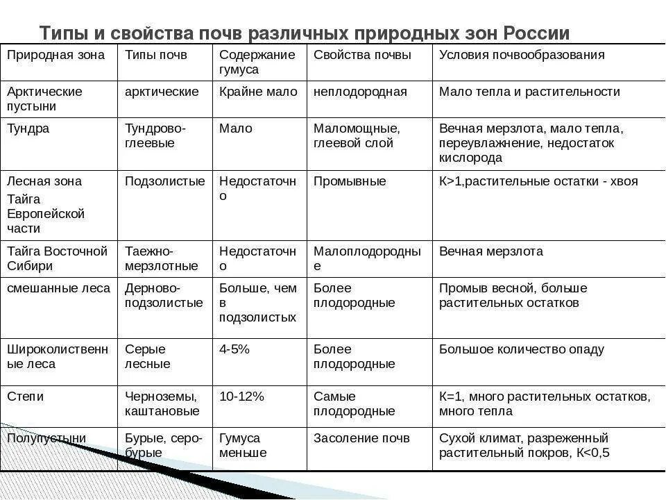 Установите соответствие природная зона характерная почва. Характеристика типов почв России таблица 8 класс. Природная зона Тип почвы характеристика почвы таблица. Характеристика типов почв России таблица 8. Таблица почвы России 8 класс география и их характеристики.