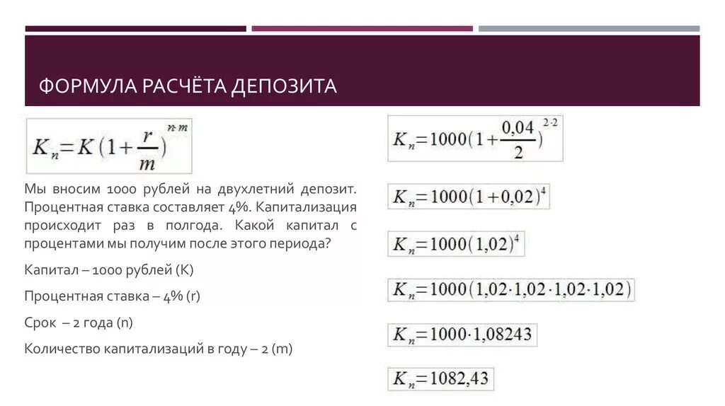 Формула расчета вклада и процентов по вкладам. Как считать процент по вкладу формула. Формула по начислению процентов по вкладу. Формула расчета суммы процентов по вкладу. Ежемесячно в конце срока