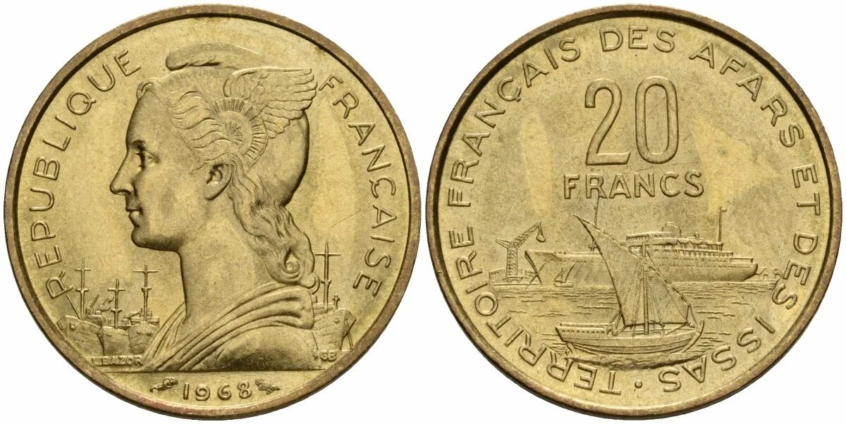 20 франков в рублях. Французские Афар и Исса 20 франков 1968. Соверен 1864. Гибралтар 10 пенсов, 1999. 25 Центов 2002 Теннеси.
