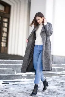 Пальто длинное с джинсами - 81 фото