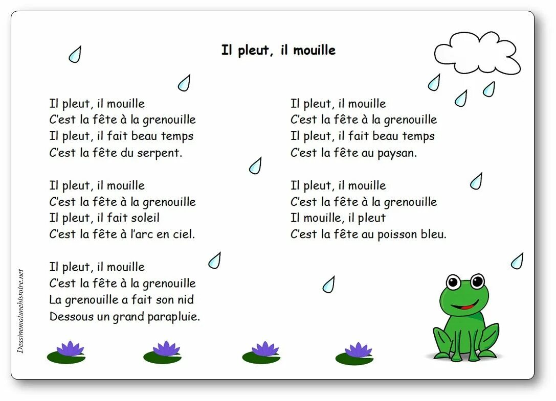 La grenouille стихотворение. Poesie с на французском. Pleut. Grenouille на французском.