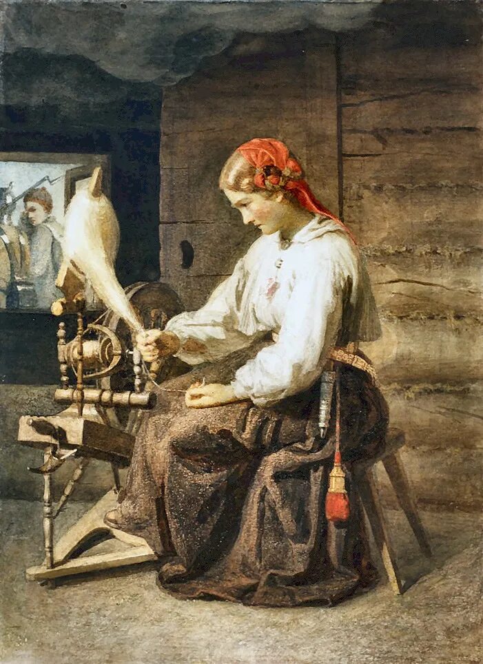 Прях это. Фирс журавлев пряха. маковский пряха.