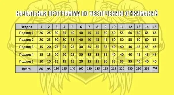 Программа тренировок от пола. Схема отжиманий для начинающих. схема подходов отжиманий. подходы для отжиманий для мужчин таблица. подходы отжиманий от пола для начинающих таблица.