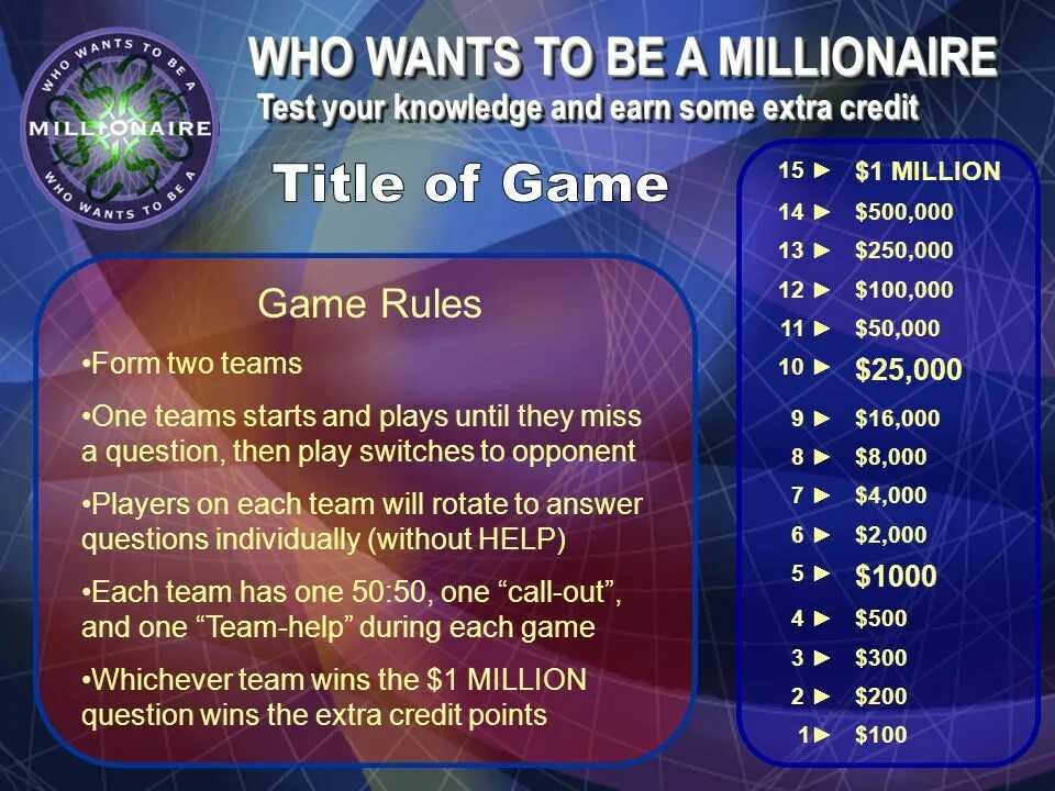 Who wants to be a Millionaire. WWTBAM game. Who wants to be a Millionaire game. Who wants to be the to my