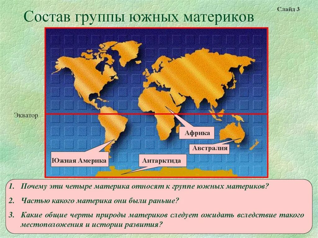 Какой материк расположен южнее. Южные материки. африка австралия антарктида. южных материков. географическое положение южных материков.