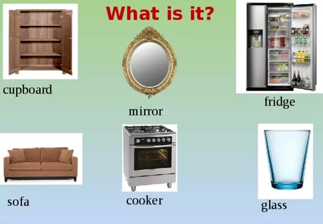 Cupboard Fridge Mirror Sofa Cooker Glass. Переведи с английского на русский язык Cupboard, Sofa, Glass, Cooker, Fridge, Mirror. Слова Cupboard Mirror Fridge Sofa Cooker Glass. Cupboard Fridge Mirror Sofa Cooker Glass Bath произношением.