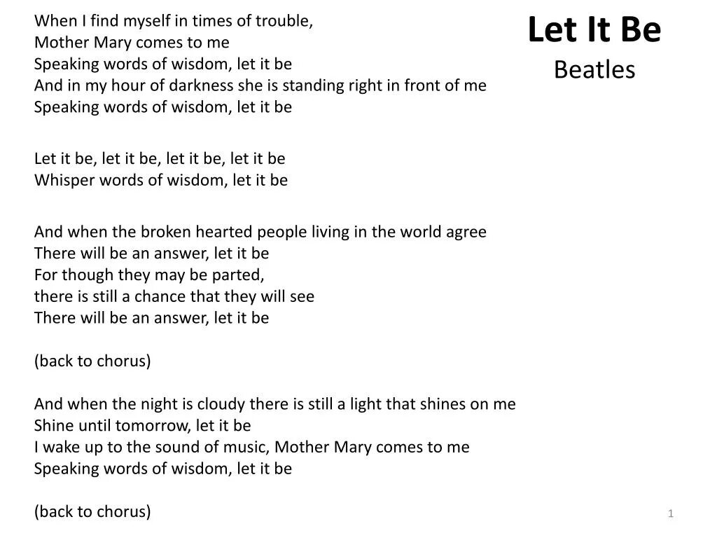 Перевод слова песня на на английском. Let it be the Beatles текст. Let it be слова. Текст песни Let it be. Лет ИТ би текст на английском.