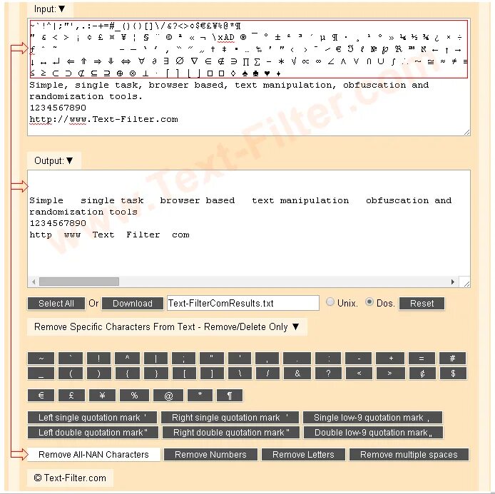 Non alphanumeric. Alphanumeric characters. text tool.